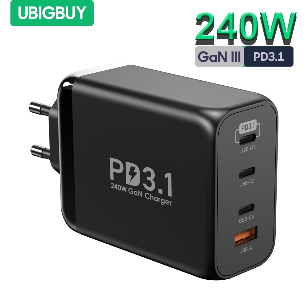 Ubigbuy USB C ,  14, ƺ, Ｚ ޴, 4 Ʈ GaN III, 100W, 140W PD 3.1    , 240W